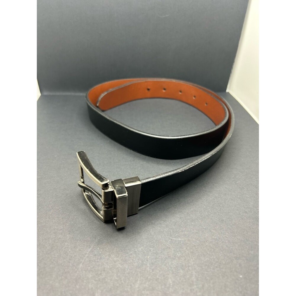 Classic Double Sided Black / Brown Men's Leather Belt with Silver Tone Buckle